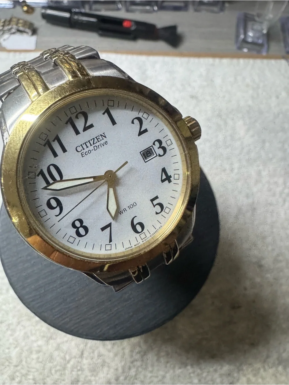 #183 Citizen Two-Tone Gold and Silver Men's Eco-Drive Watch with White Dial